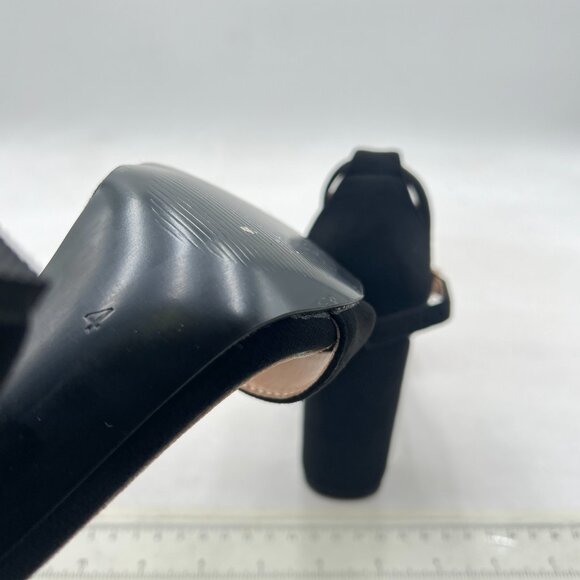 FSJ Black-suede Chunky High Heel Sandals Open Toe Ankle Strap Single Band Shoe - Picture 6 of 8